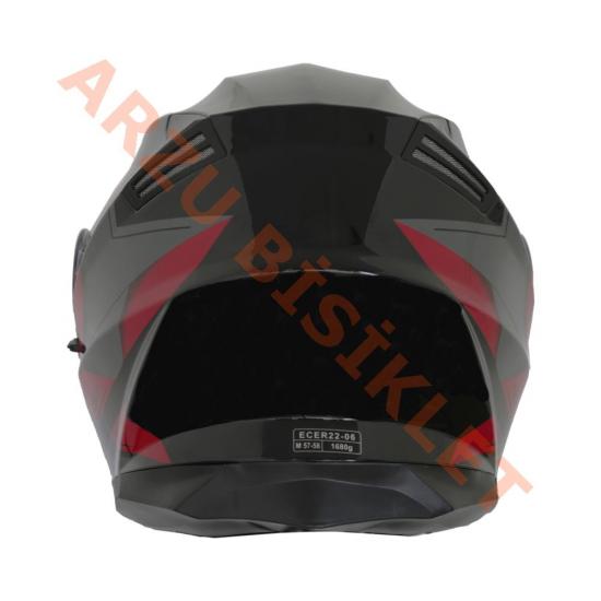 BLACKLION - ÇENE AÇILIR VİZÖRLÜ KASK [LION-160E] [SİYAH-KIRMIZI] [M]