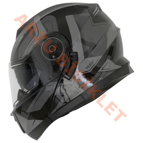 BLACKLION - ÇENE AÇILIR VİZÖRLÜ KASK [LION-160E] [SİYAH-GRİ] [M]