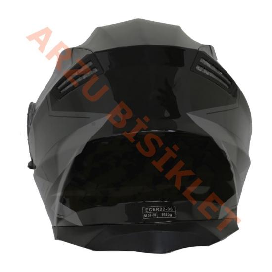 BLACKLION - ÇENE AÇILIR VİZÖRLÜ KASK [LION-160E] [SİYAH-GRİ] [M]